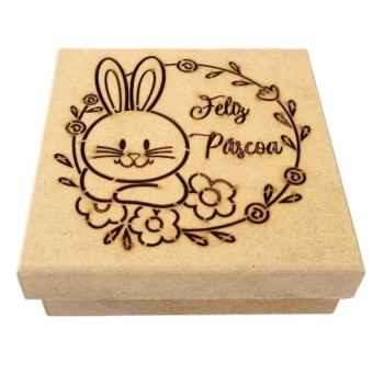 Caixa de Pascoa Coelho c/ Flores Bombons Chocolates MDF cru