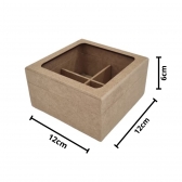 Caixa Chá Quadrada c/ Vidro Divisórias e Dobradiças MDF cru