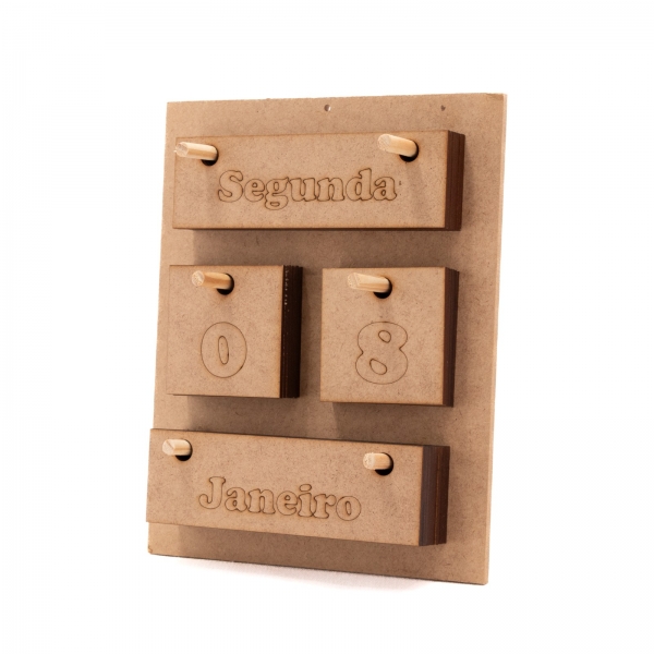 Calendário Permanente de Parede Semana, Mês e Ano MDF cru