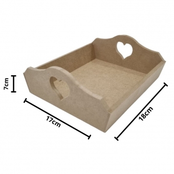 Bandeja Alça Coração P 17x18cm Cozinha Mesa Café MDF cru
