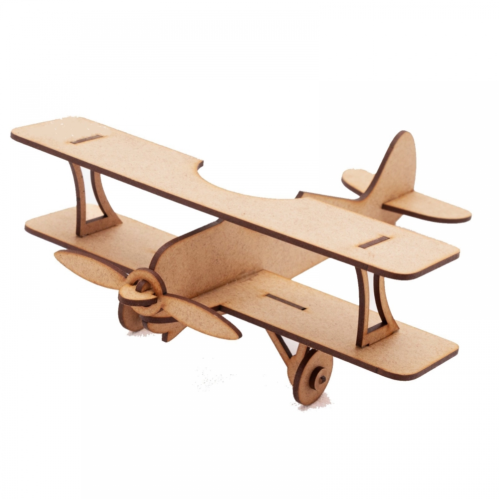 Avião Biplano Miniatura 23cm Brinquedo Lembrança MDF cru
