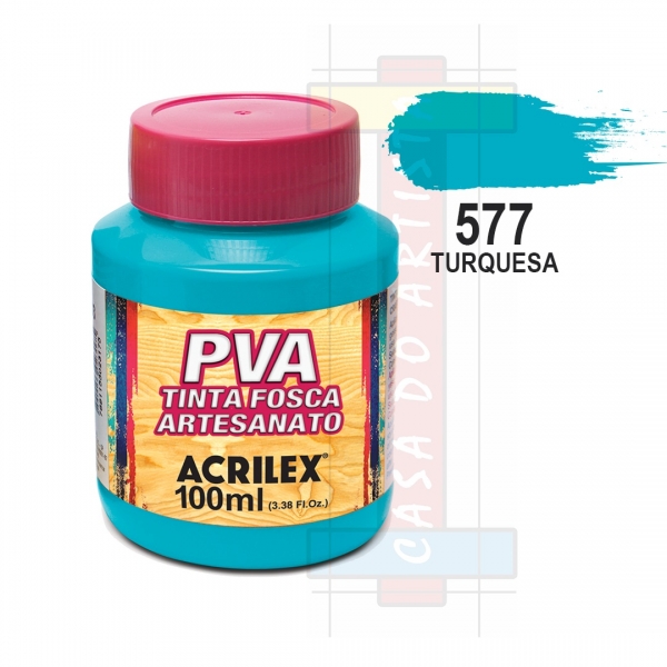 Tinta PVA Fosca Para Artesanato 100ml Acrilex - 577 Turquesa