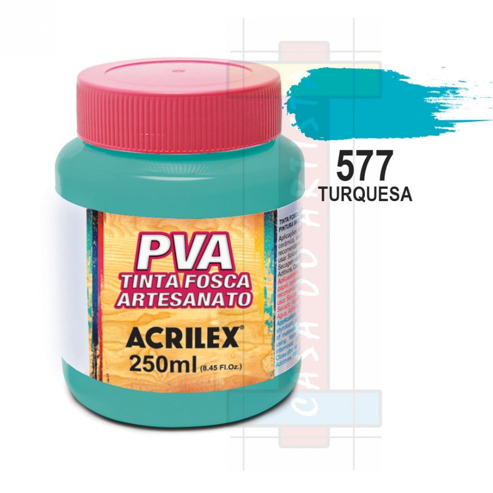 Tinta PVA Fosca Para Artesanato 250ml Acrilex - 577 Turquesa