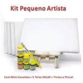 Kit Pintura 5 Telas 20x30 + Mini Cavalete + Tintas e Pincel
