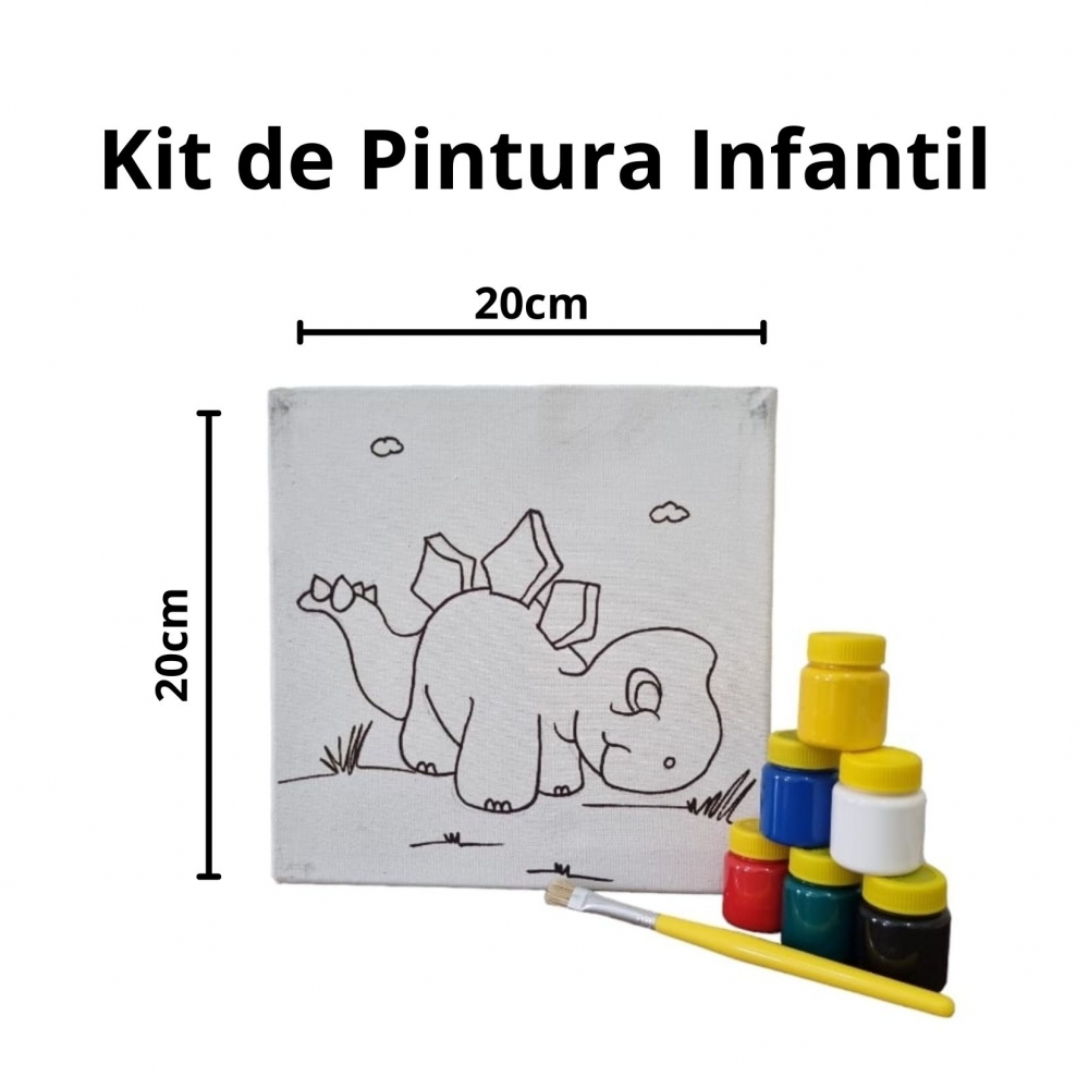 Kit Pintura em Tela Infantil c/ Tintas Pincel e Arte - Dinossauro KIT202011TR
