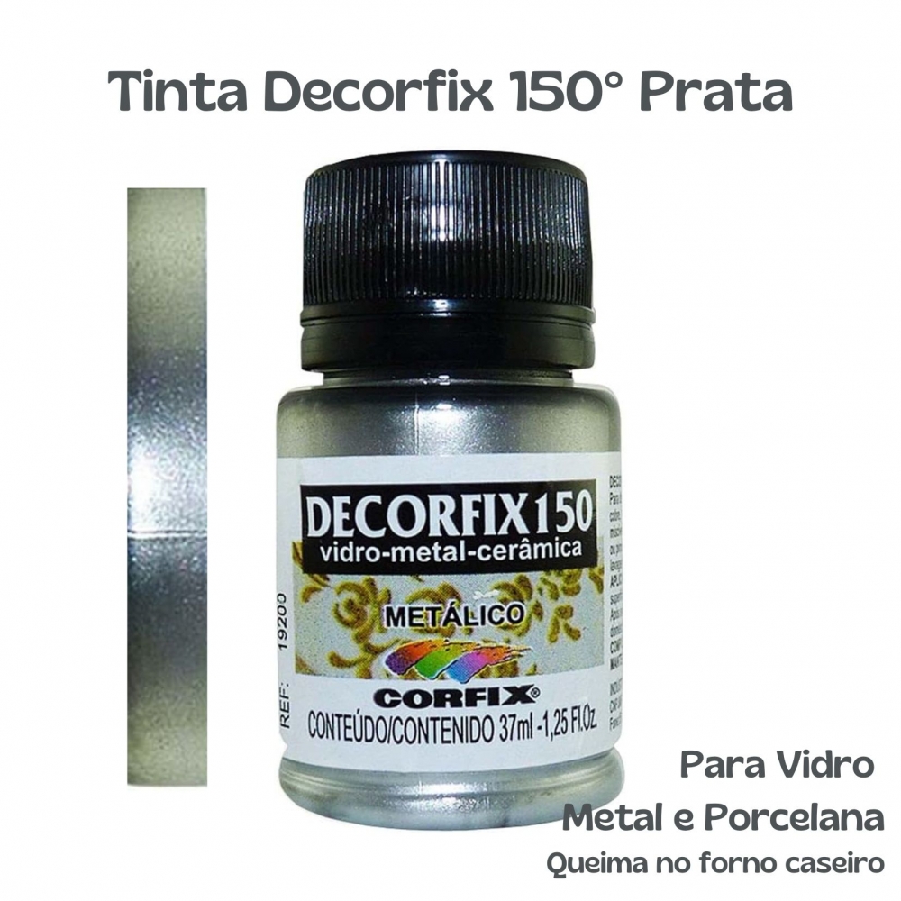 Tinta Vitro Decorfix 150º Metálica Prata 37ml Corfix
