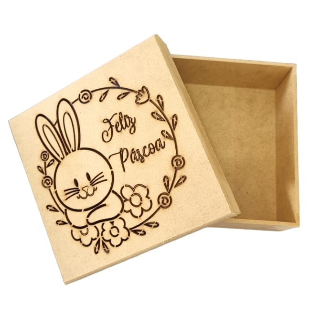 Caixa de Pascoa Coelho c/ Flores Bombons Chocolates MDF cru