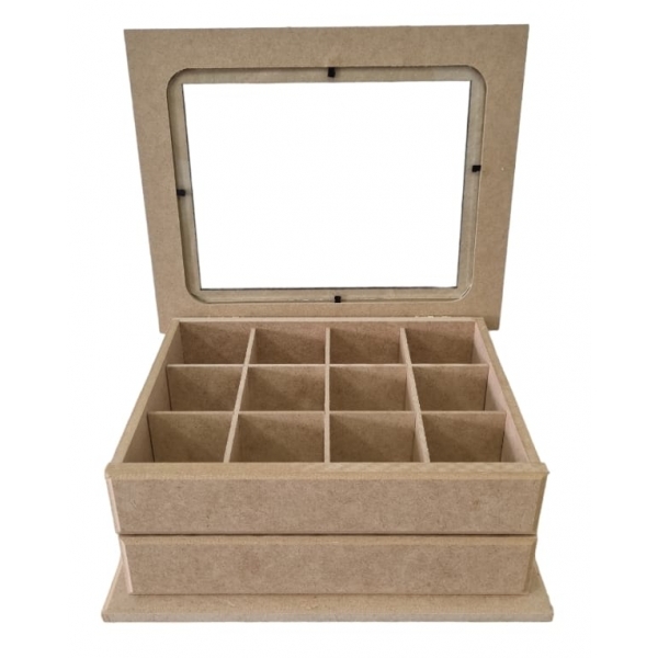 Mini Comôda Caixa Bijuteria MDF Cru 12 Divisórias 1 Gaveta