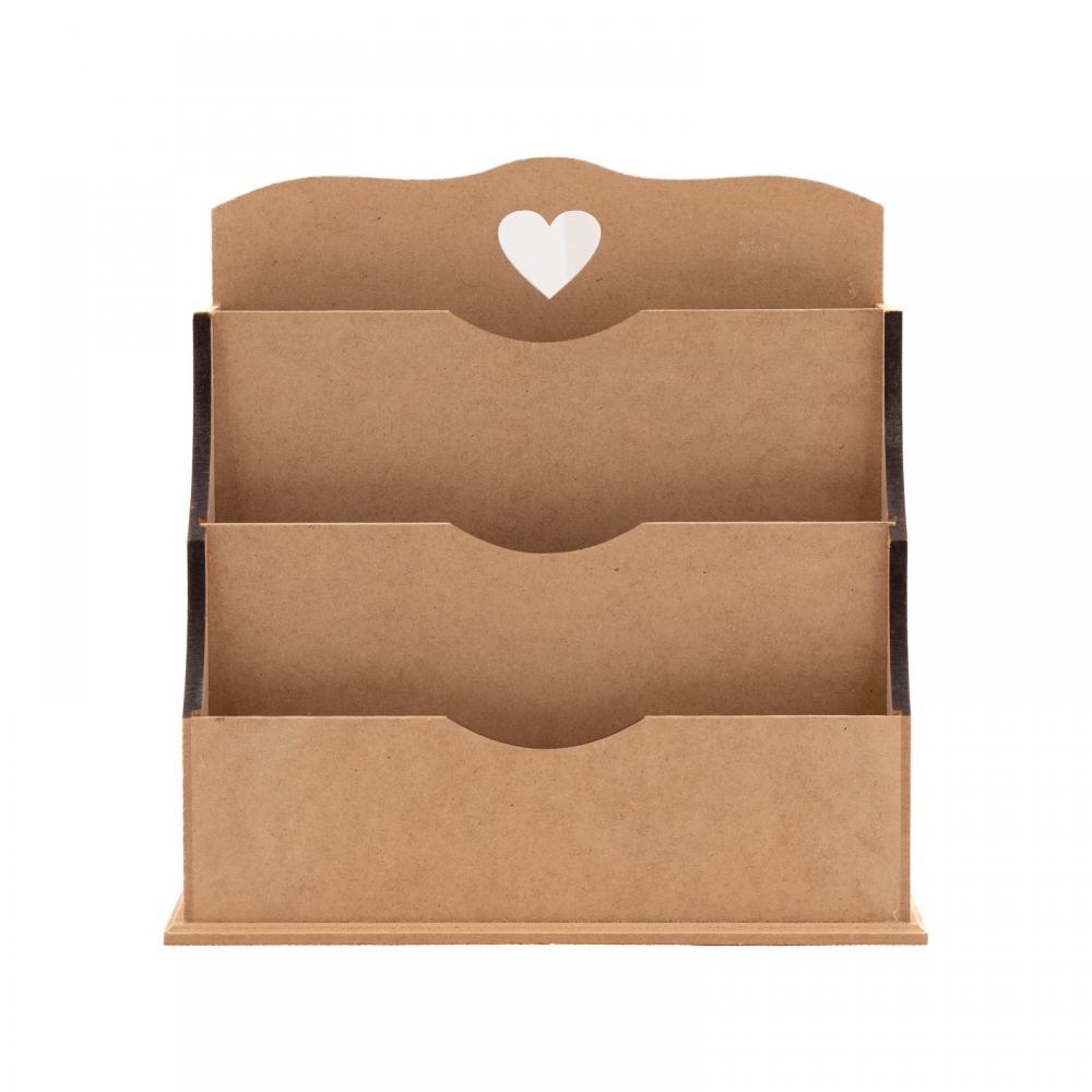 Porta Cartas Correspondência Triplo Recorte Coração MDF cru