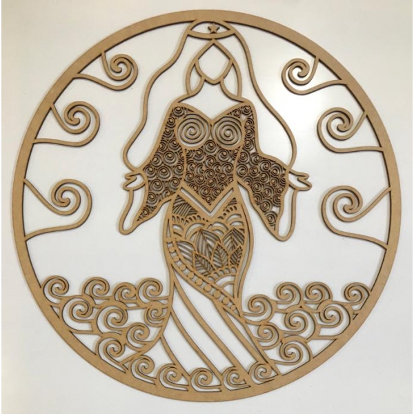 Mandalas Decorativas para Parede 38cm em MDF Cru - Iemanja c/ Ondas