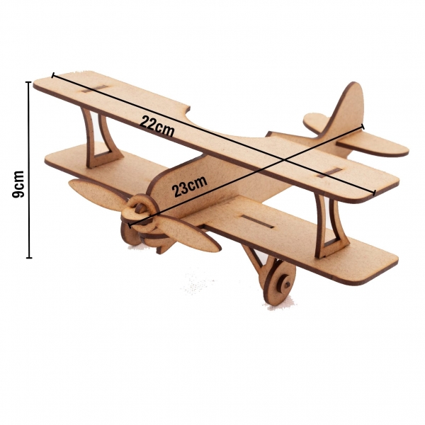 Avião Biplano Miniatura 23cm Brinquedo Lembrança MDF cru