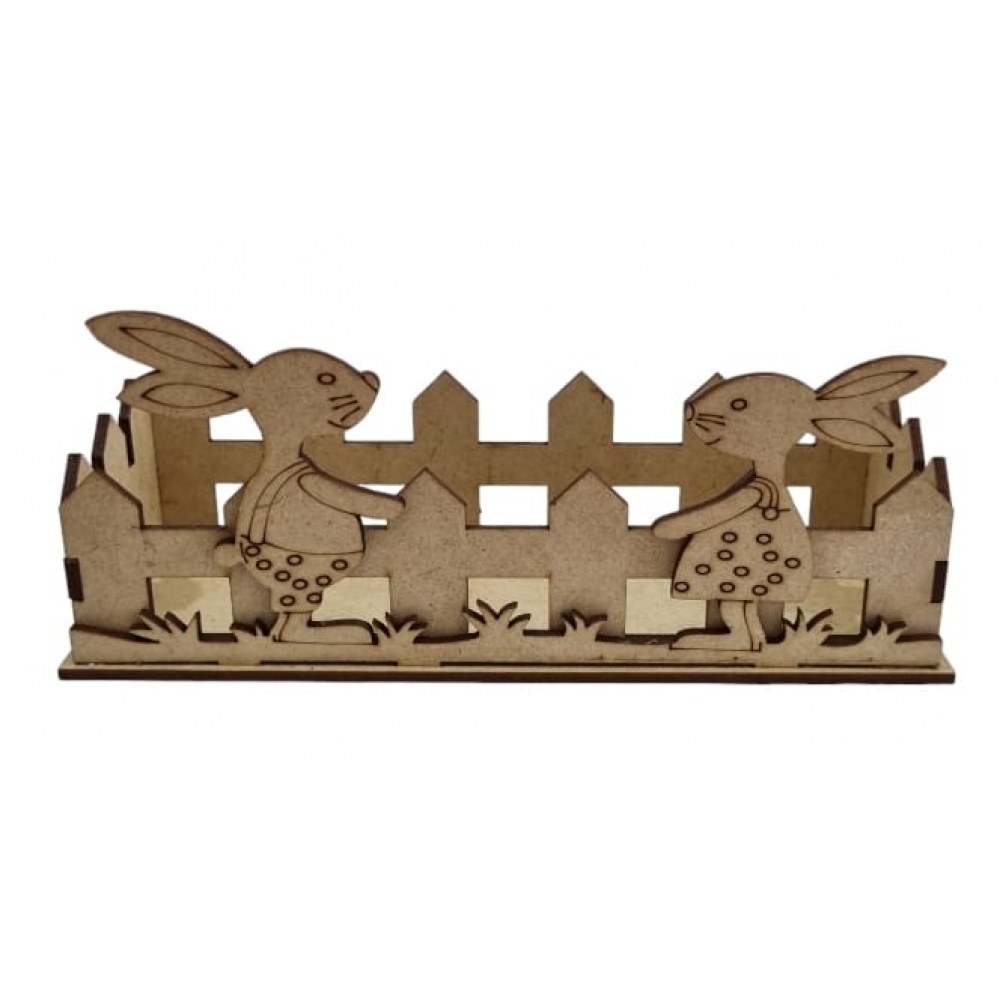 Cesta Pascoa P Casal Coelhos Ovos Bombons Chocolates MDF cru