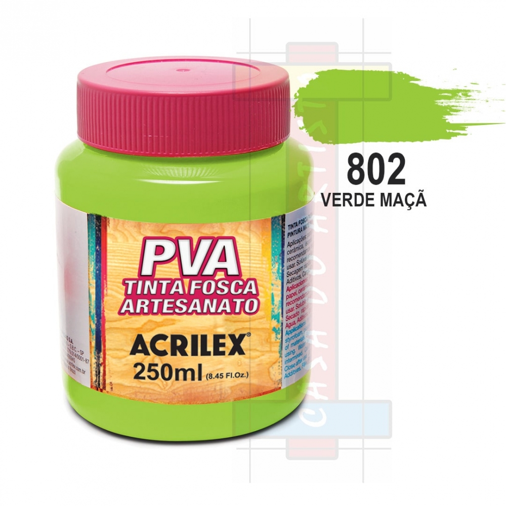 Tinta PVA Fosca Para Artesanato 250ml Acrilex - 802 Verde Maçã