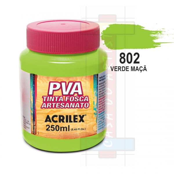 Tinta PVA Fosca Para Artesanato 250ml Acrilex - 802 Verde Maçã