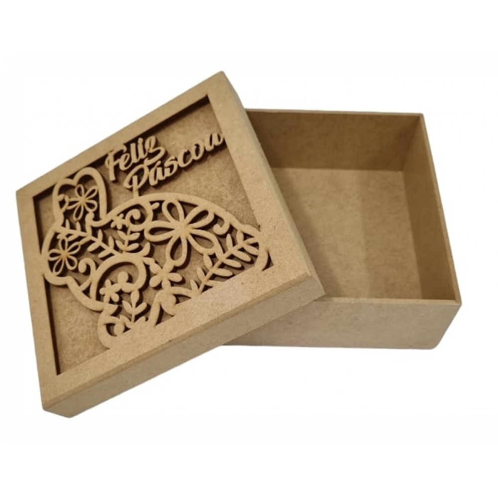 Caixa de Pascoa para Ovos Bombons Chocolates Coelho Floral MDF cru