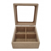 Caixa Chá Quadrada c/ Vidro Divisórias e Dobradiças MDF cru