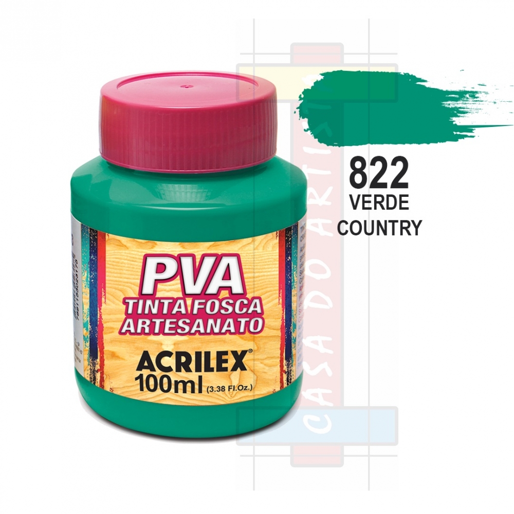 Tinta PVA Fosca Para Artesanato 100ml Acrilex - 822 Verde Country