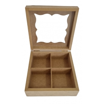 Caixa de Jóias Biju c/4 Divisórias Tampa c/ Vidro MDF cru