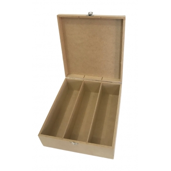 Caixa Mini Vinho c/3 Divisórias c/ Fecho Tampa Lisa MDF cru