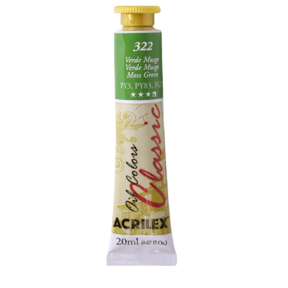 Tinta à Óleo para Pintura em Tela 20ml Acrilex - Escolha as Cores - 322 Verde Musgo