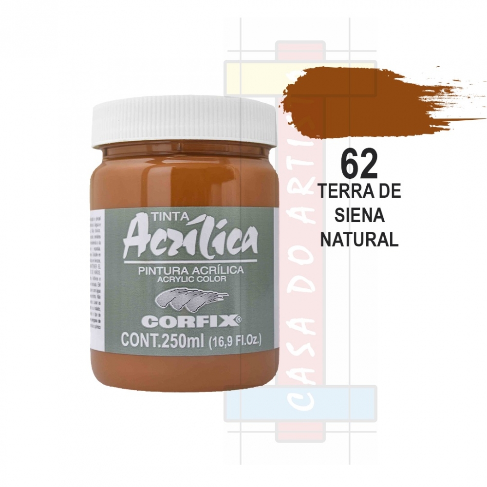 Tinta Acrílica para Pintura Tela 250ml Corfix Pote - Escolha Cor - Terra Siena Natural Grupo I