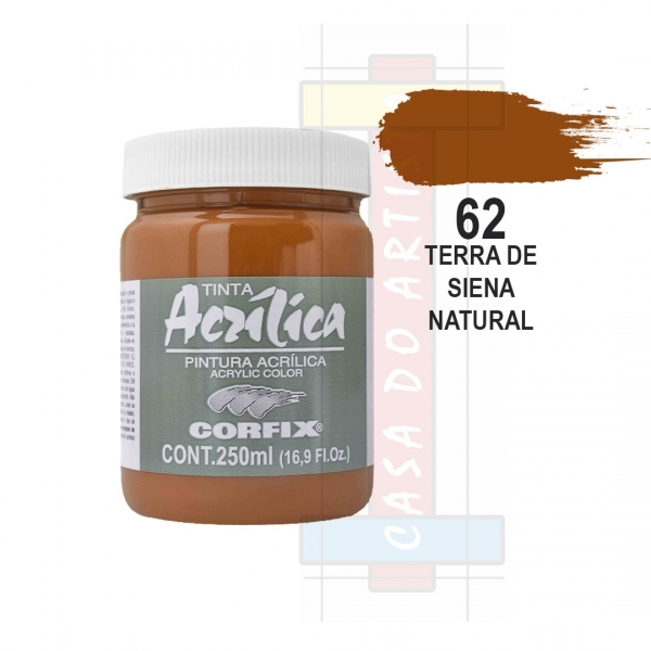 Tinta Acrílica para Pintura Tela 250ml Corfix Pote - Escolha Cor - Terra Siena Natural Grupo I