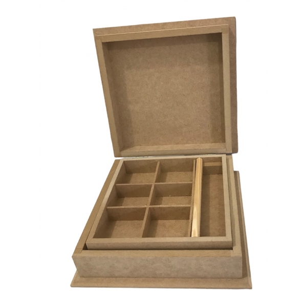 Caixa Porta Jóias Biju c/ 10 Divisórias e Porta Anel MDF cru