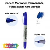 Caneta Marcador Permanente Ponta Dupla Acrilex - Azul 521