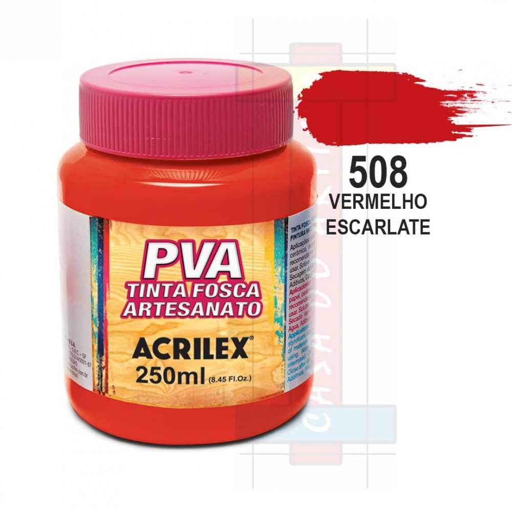 Tinta PVA Fosca Para Artesanato 250ml Acrilex - 508 Vermelho Escarlate