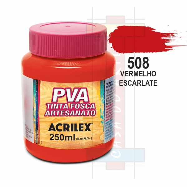 Tinta PVA Fosca Para Artesanato 250ml Acrilex - 508 Vermelho Escarlate
