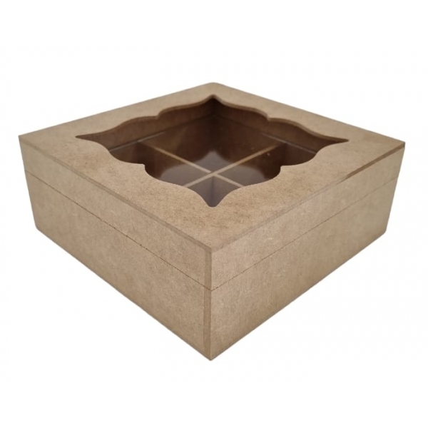 Caixa de Jóias Biju c/4 Divisórias Tampa c/ Vidro MDF cru