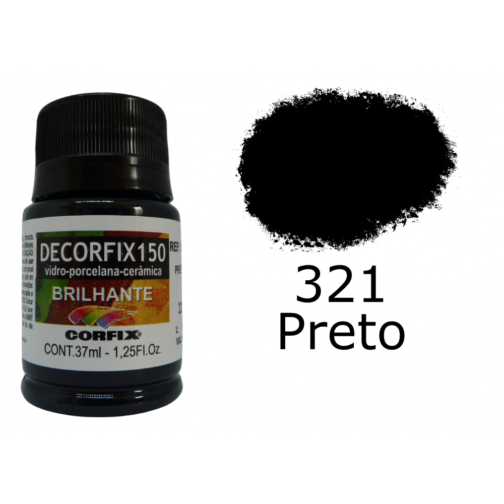 Tinta Vitro Decorfix 150º Brilhante 37ml Corfix -para Vidro - 321 Preto