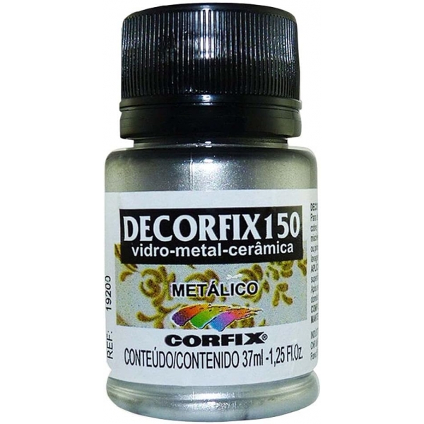 Tinta Vitro Decorfix 150º Metálica Prata 37ml Corfix