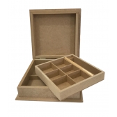 Caixa Porta Jóias Biju c/ 10 Divisórias e Porta Anel MDF cru