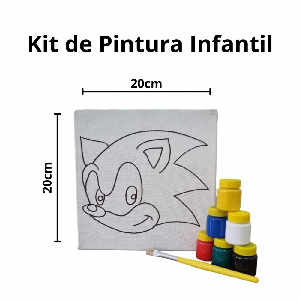 Kit Pintura em Tela Infantil c/ Tintas Pincel e Arte - Sonic KIT202013TR
