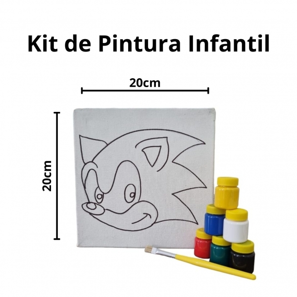 Kit Pintura em Tela Infantil c/ Tintas Pincel e Arte - Sonic KIT202013TR