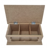 Caixa Chá Retangular c/ Vidro Frontal e Divisórias MDF cru