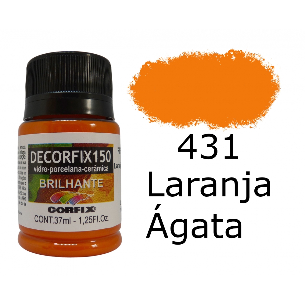 Tinta Vitro Decorfix 150º Brilhante 37ml Corfix -para Vidro - 431 Laranja Ágata Brilhante