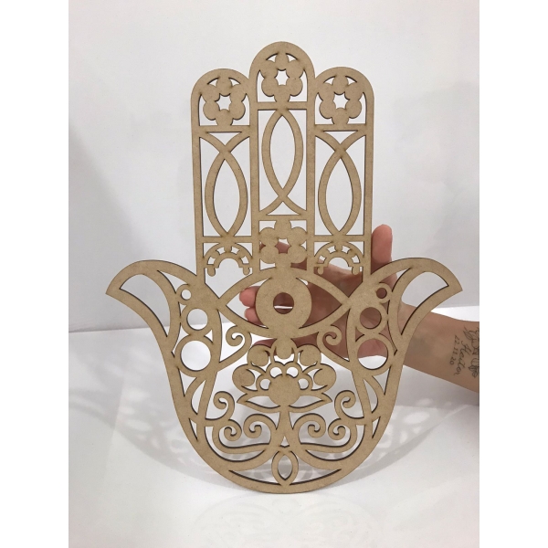 Mandalas Decorativas para Parede 38cm em MDF Cru - Mão de Fátima Olho Grego 38x30cm