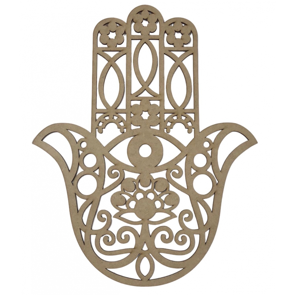 Mandalas Decorativas para Parede 38cm em MDF Cru - Mão de Fátima Olho Grego 38x30cm