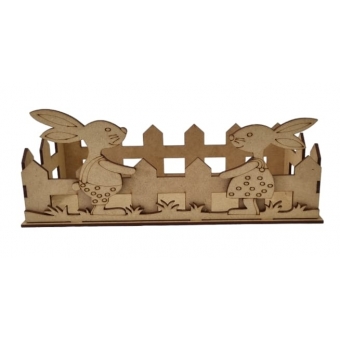 Cesta de Pascoa 2 Coelhos Ovos Bombons Chocolates MDF cru