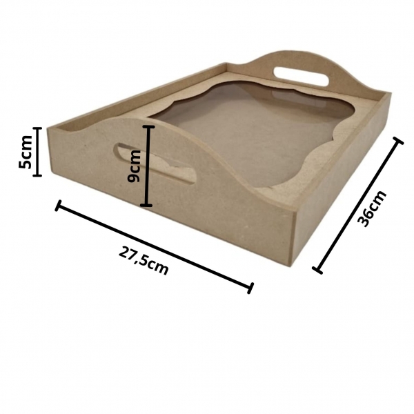 Bandeja Retangular 3D c/ Vidro 27x36cm Café Convite MDF cru