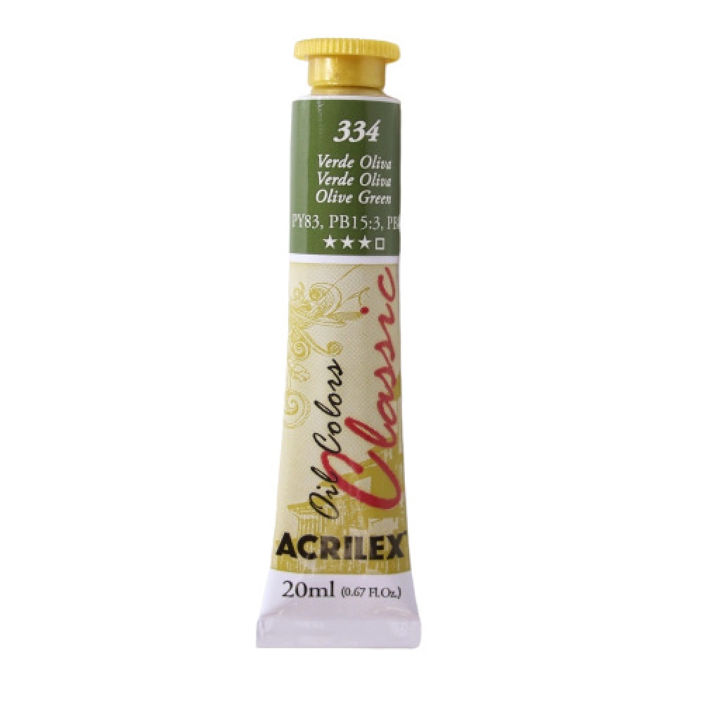 Tinta à Óleo para Pintura em Tela 20ml Acrilex - Escolha as Cores - 334 Verde Oliva