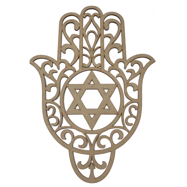Mandalas Decorativas para Parede 38cm em MDF Cru - Mão de Fátima c/ Estrela 38x28cm