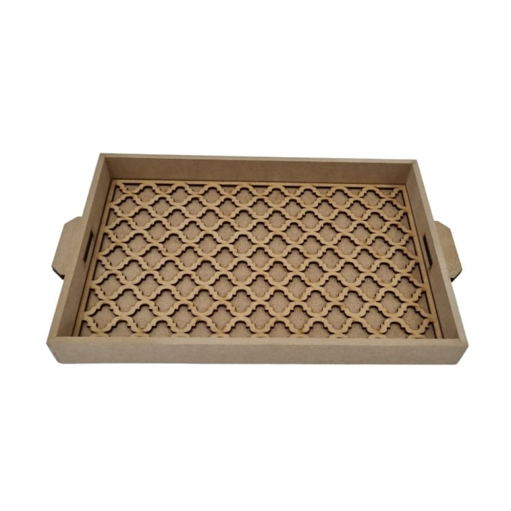 Bandeja Decoração Treliça 22x32cm Cozinha Café Festa MDF cru