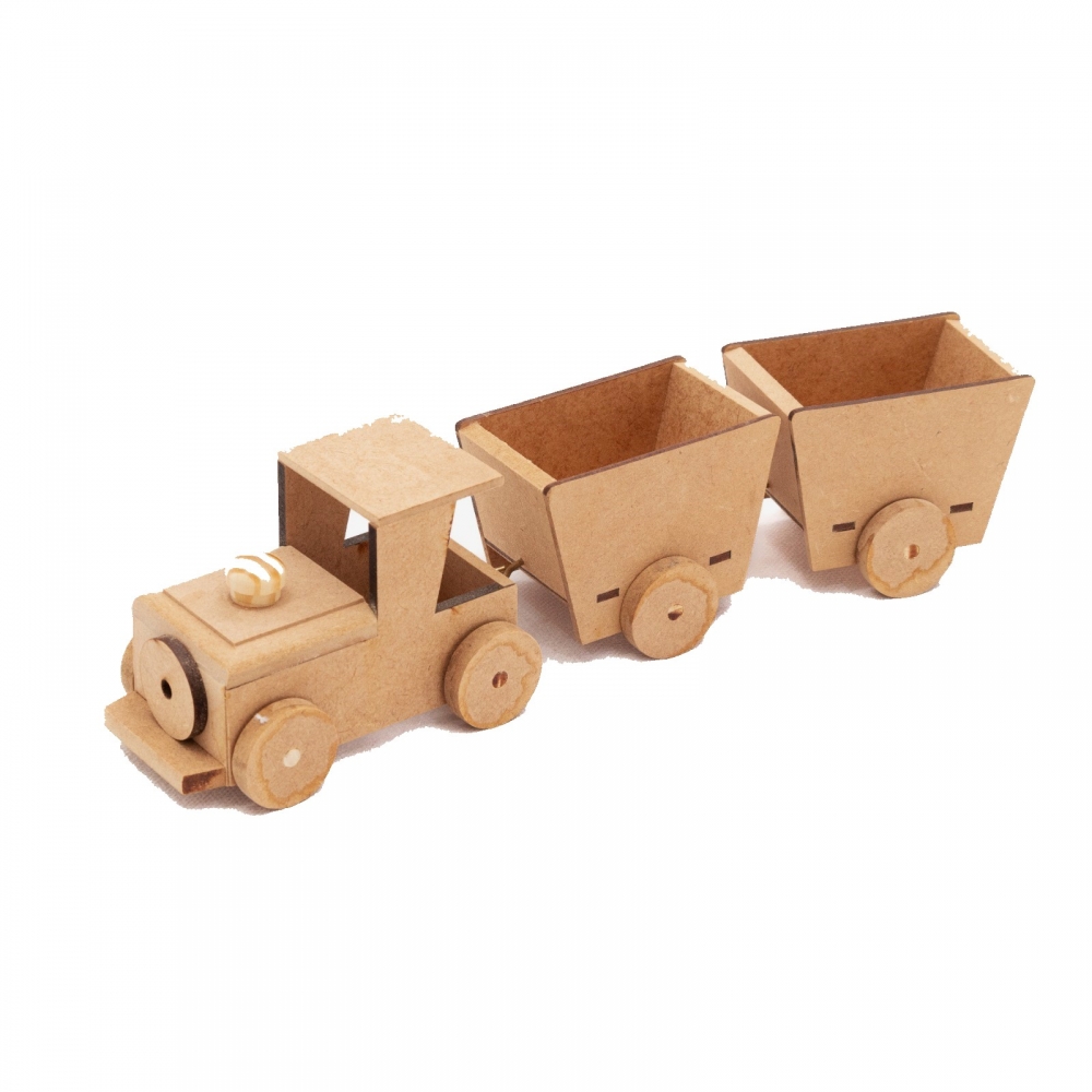 Trenzinho Infantil Brinquedo Articulado 2 Vagões MDF cru
