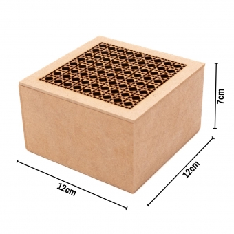 Caixa Treliça Joias Biju Chá 12x12cm c/ 4 divisórias MDF cru