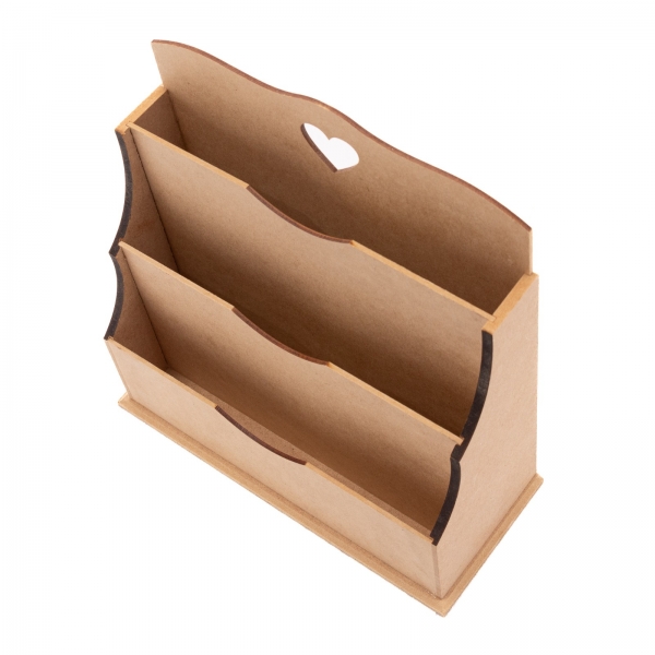 Porta Cartas Correspondência Triplo Recorte Coração MDF cru