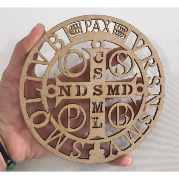 Mandalas Decorativas p/ Apliques ou Parede MDF Cru - Medalha de São Bento 15cm