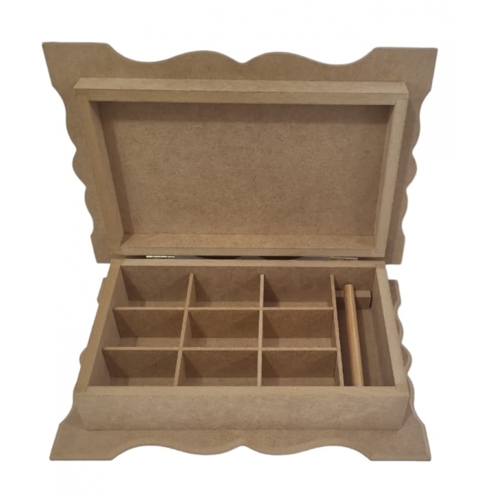 Caixa Porta Jóias Biju 9 Divisórias, Porta Anel Yara MDF cru